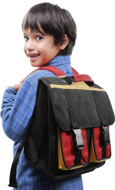 Pelajar PREP membawa beg sekolah